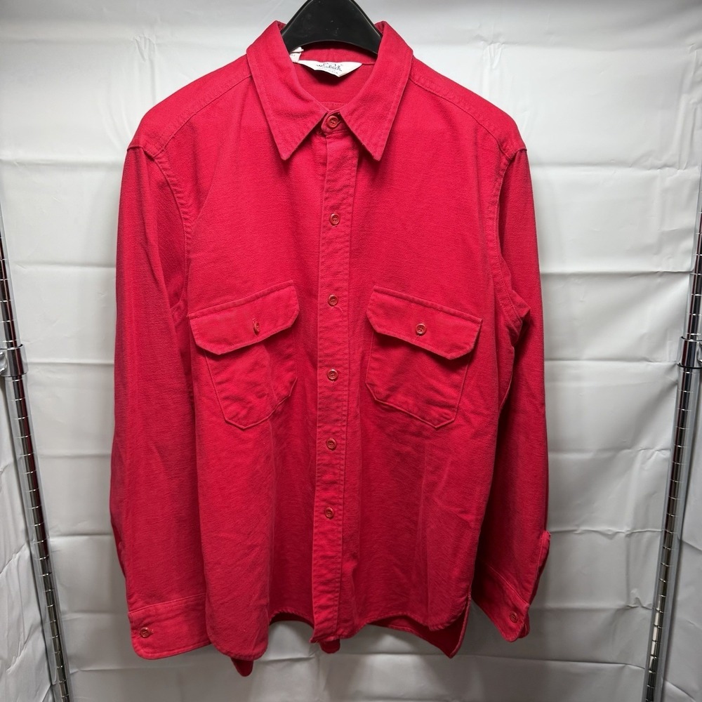 Vintage 70/80s Woolrich Red Cotton Canvas Chamois Shacket Work Shirt USA Made XL - Picture 2 of 8
